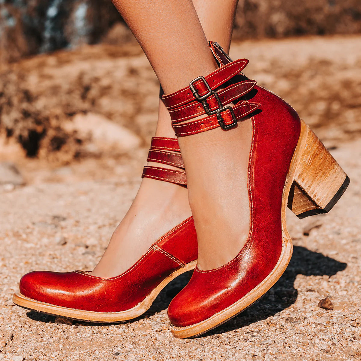 Arielle™ | Vintage Buckle Leather Heels