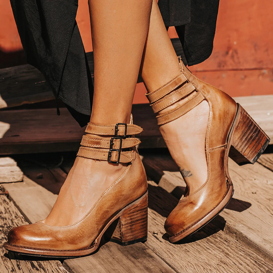 Arielle™ | Vintage Buckle Leather Heels